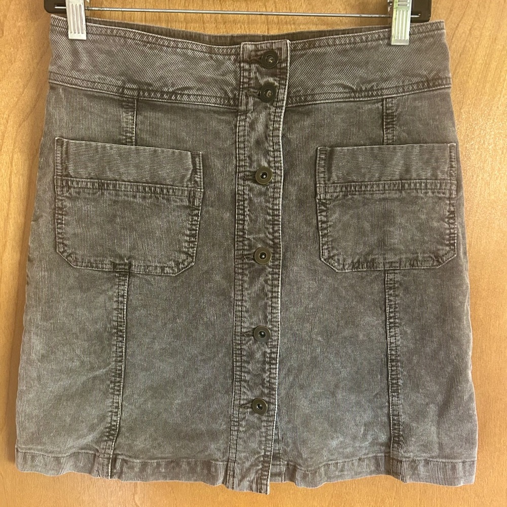 PrAna Charcoal Button-Front Corduroy Skirt